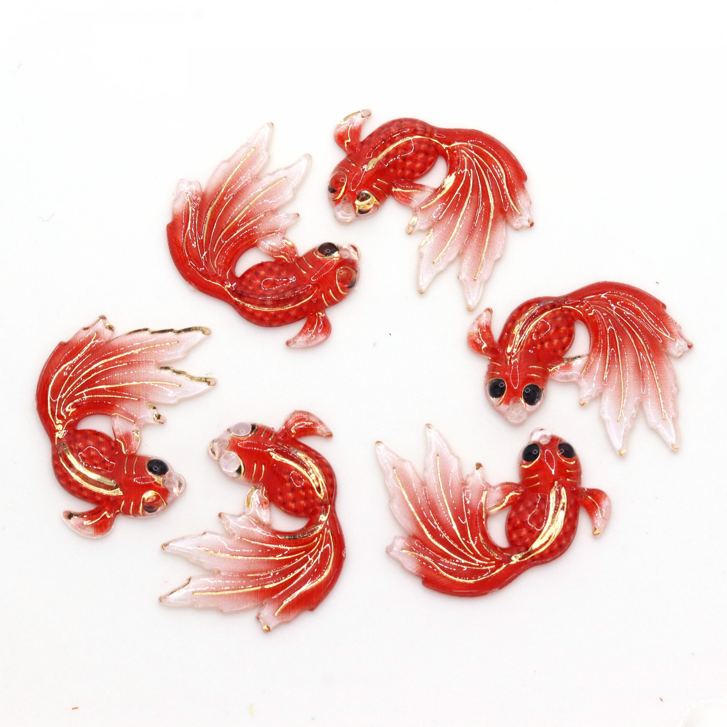 Bling 9pcs Resin Goldfish FlatBack Rhinestone Craft Appliques